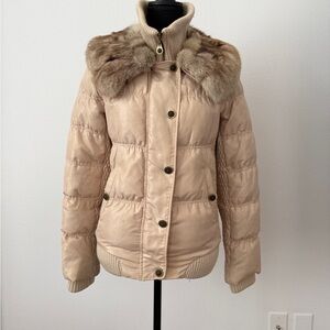 Women's Tan Puffer Jacket down jacket with genuine fur Collar